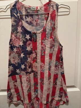 Ginger G Red, White & Blue Floral Flag Tank Top